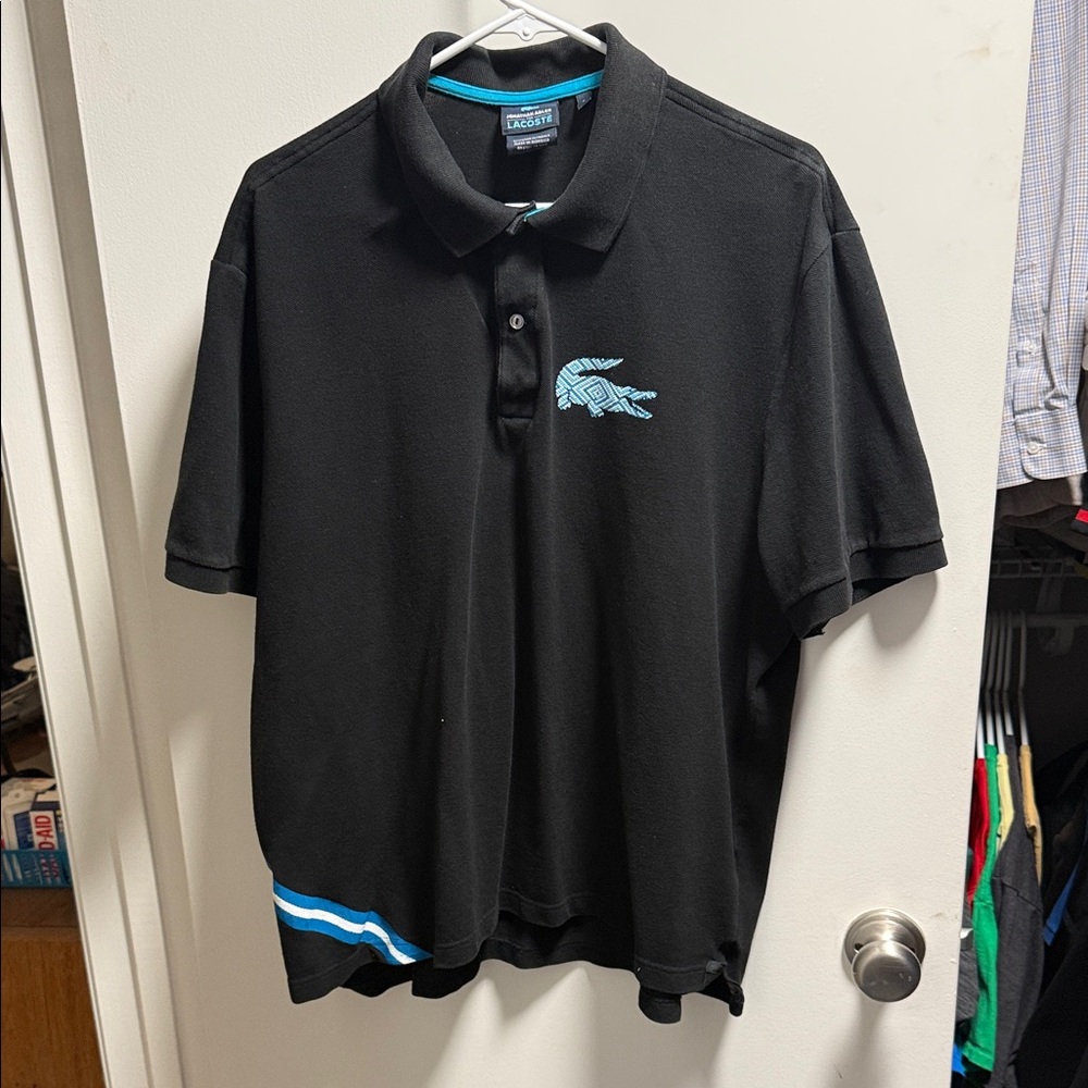 Lacoste Black Polo with Teal Accent Croc Designed by Jonathan Adler